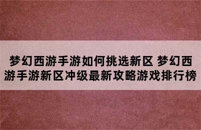 梦幻西游手游如何挑选新区 梦幻西游手游新区冲级最新攻略游戏排行榜